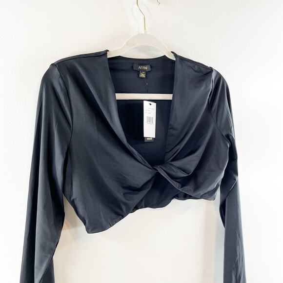 AFRM Nico Twist Front Long Sleeve Crop Top Black Large - Picture 7 of 7
